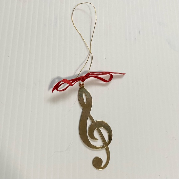 Vintage Brass Treble Clef Christmas Tree Ornament 3.5" H x 1.25" W - Picture 4 of 8